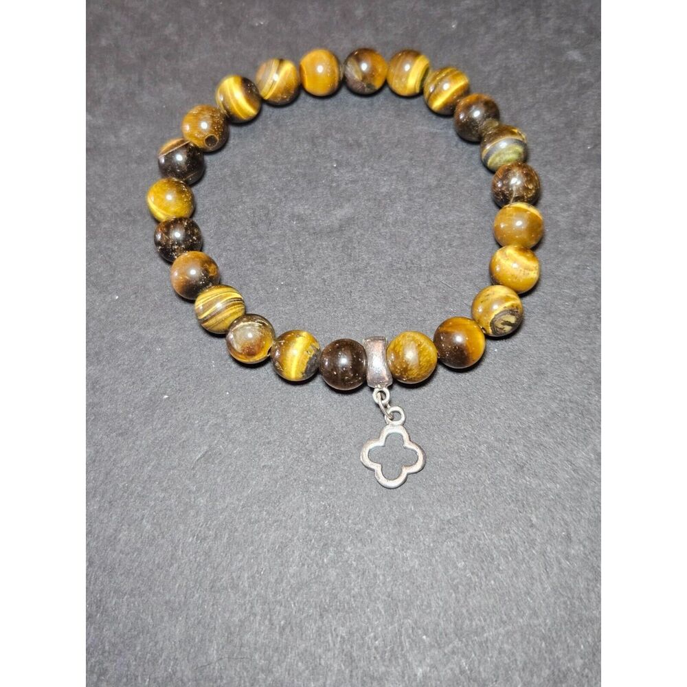 Sterling silver tiger's eye beaded bracelet 7"